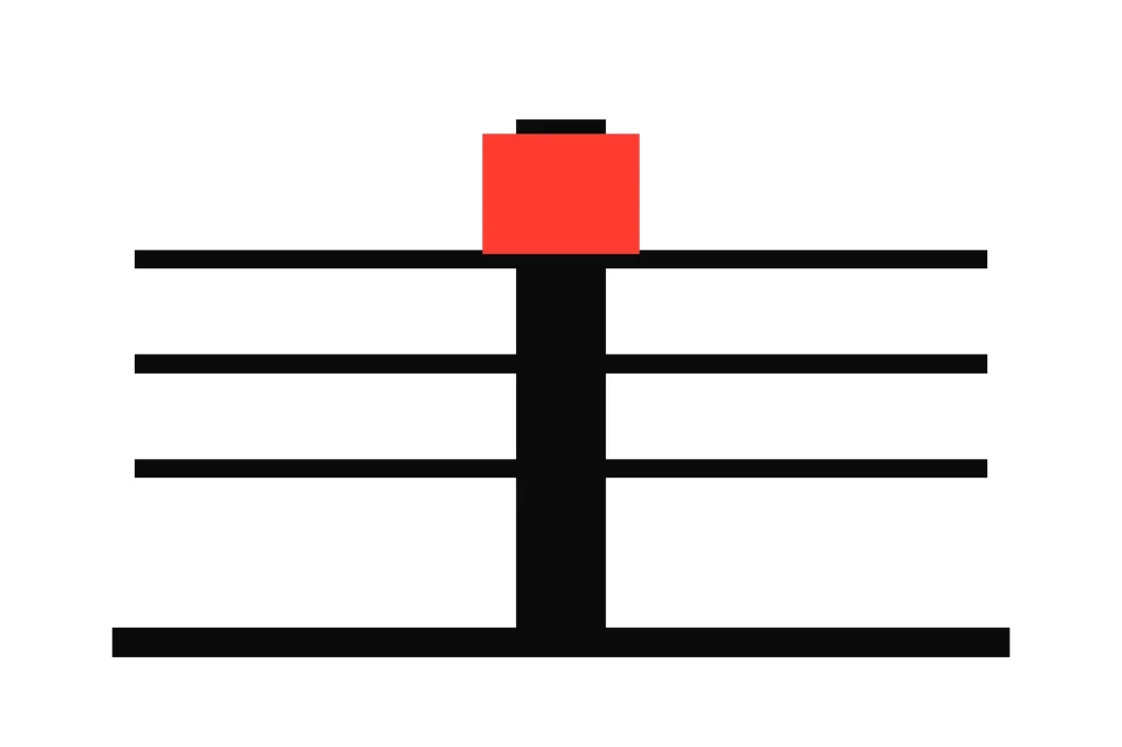 Illustration of a boxing ring corner post and ropes, for the draw in the fight winner market