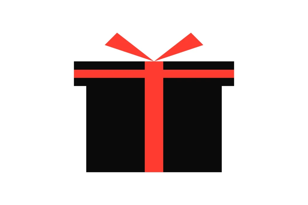 Illustration of a gift box with a red ribbon, for free bet tokens