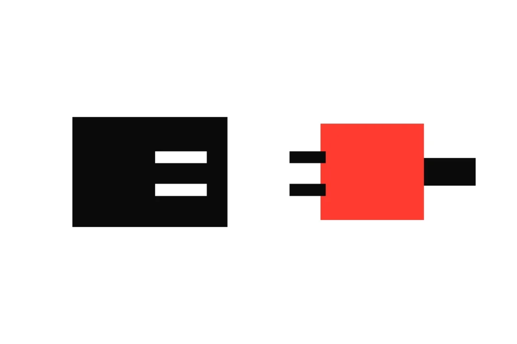 Illustration of a red plug beside a socket, for sending crypto on the right network
